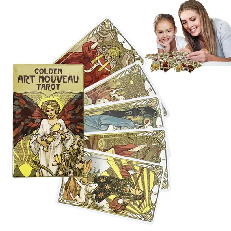

Golden Art Nouveau Tarot Decks Oracles Cards Deck Divination Game Supply Women Girls Table Board Game Fate Telling Party Favor