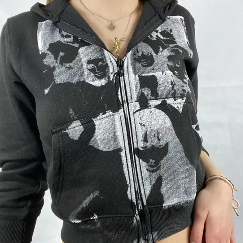 

NEW 2023 Gothic Sweatshirt Long Sleeve E-girl Zipper Hoodies Women Cotton Coat Harajuku Streetwear Y2K Aesthetic Hip Hop Tops