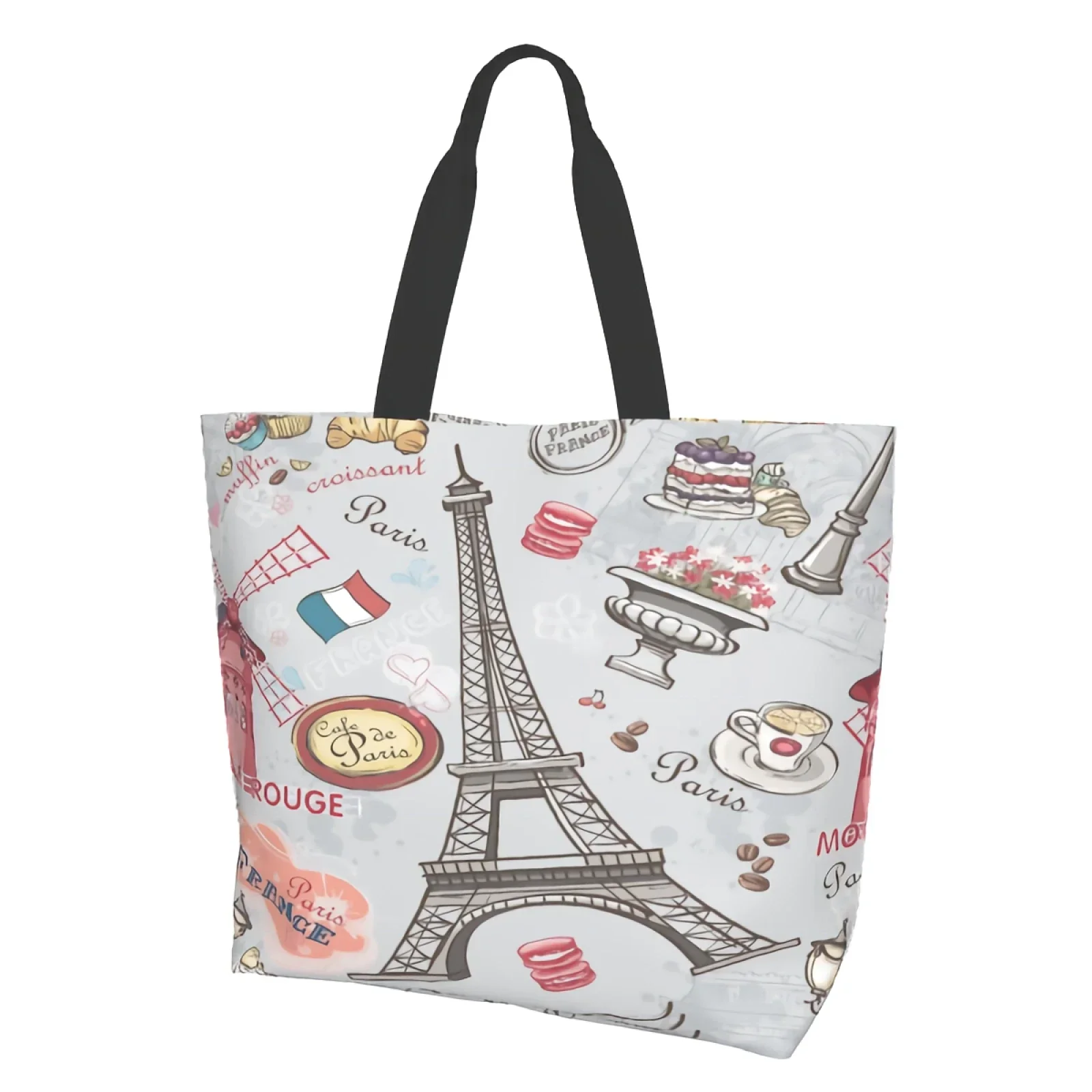 

Eiffel Tower Extra Large Grocery Bag Paris Gray Reusable Tote Bag Shopping Travel Storage Tote Lightweight Washable Shoulder Bag