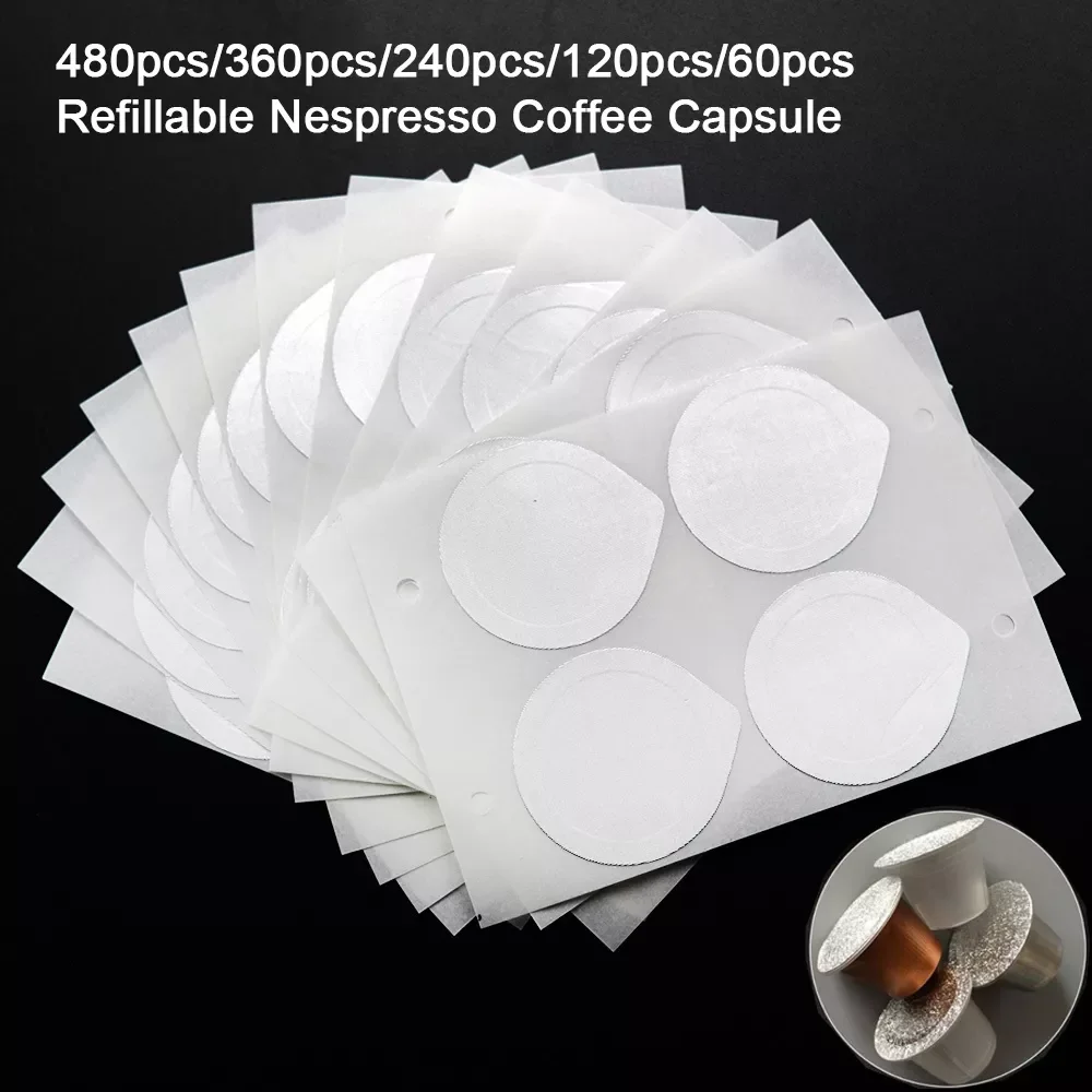 

NEW2023 480PC Refillable Nespresso Coffee Capsule Flim Sticker Refilling Stainless Steel Capsule Self Adhesive Aluminum Foil Bre