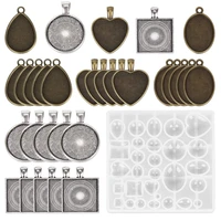 120pcs time gemstone pendant silicone mold set round square silicone mould alloy pendant base for diy necklace accessories