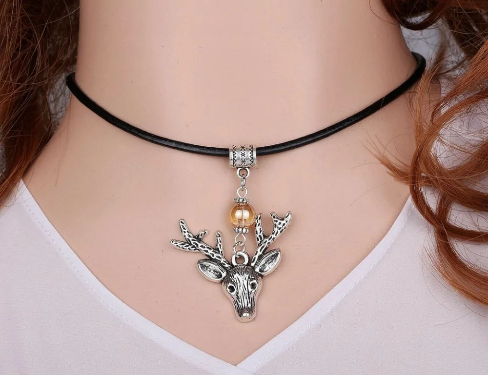 

Женское винтажное ожерелье-чокер с подвеской в виде головы оленя