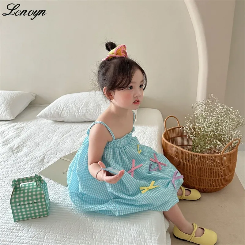 

Lenoyn Children's clothing summer new plaid princess dress baby strap dress 1-5 year old cute summer girl princess dress