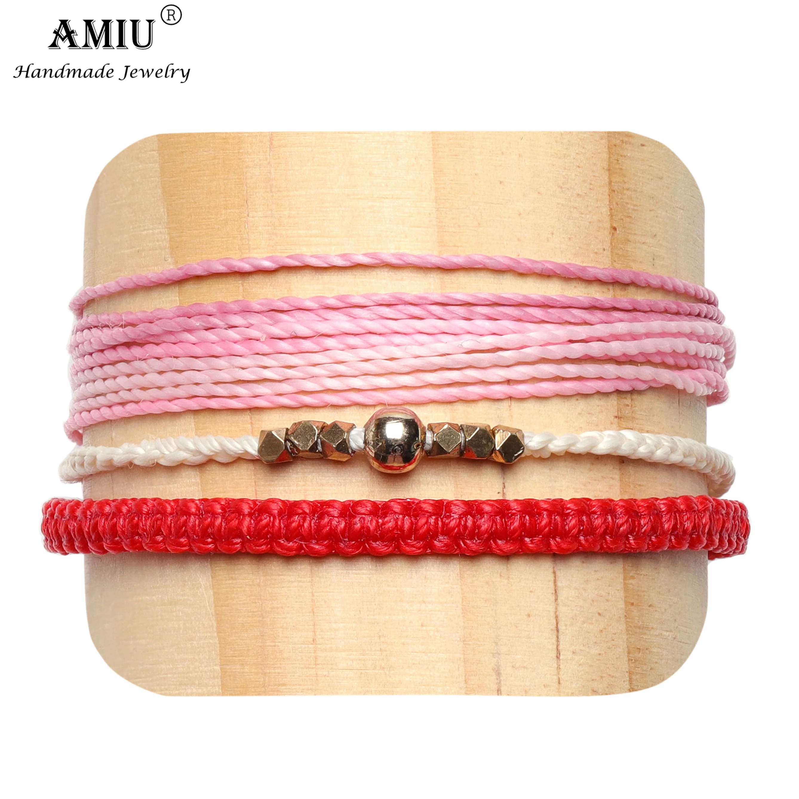 

Плетеная веревка AMIU в стиле бохо, Набор браслетов из медных бусин с восковой нитью, украшения для пар