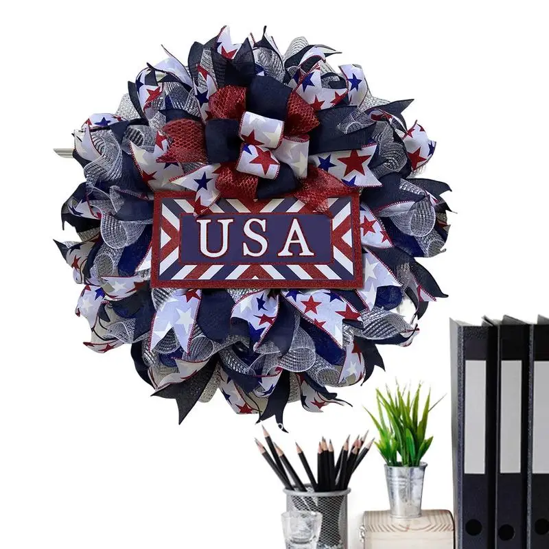 

4th Of July Wreath Patriotic American Flag Door Wreath For Independence Day 16 Inch American Flag Wreath For Garden School Labor