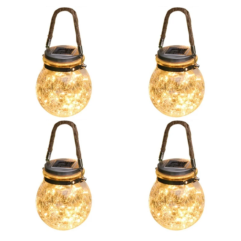 

HOT SALE Solar Lantern Hanging Crack Lamp Lights Glass Jar Fairy Lights IP55 Waterproof For Garden Balcony Yard Path Fence Party