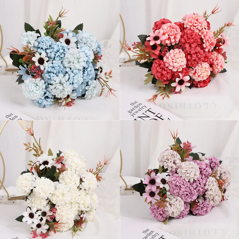 

15 Flower Head Artificial Hydrangea Artificial Flower White Rose Peony Artificial Flower Wedding Small Bouquet Artificial Flower