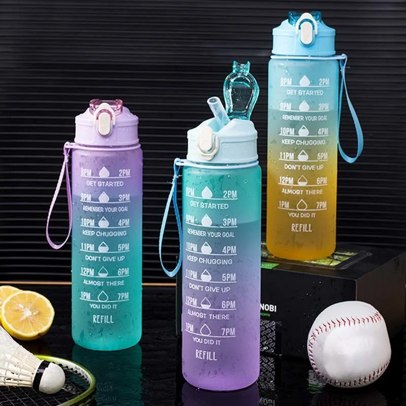 Motivational Sports Bottle With Time Marker Leak-proof Cup F