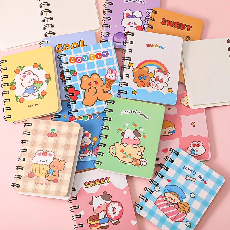 

A7 Adorable Kawaii Bear Cartoon Rollover Mini Portable Coil Notepad Diary Book Exercise Book Stationery School Office Supply