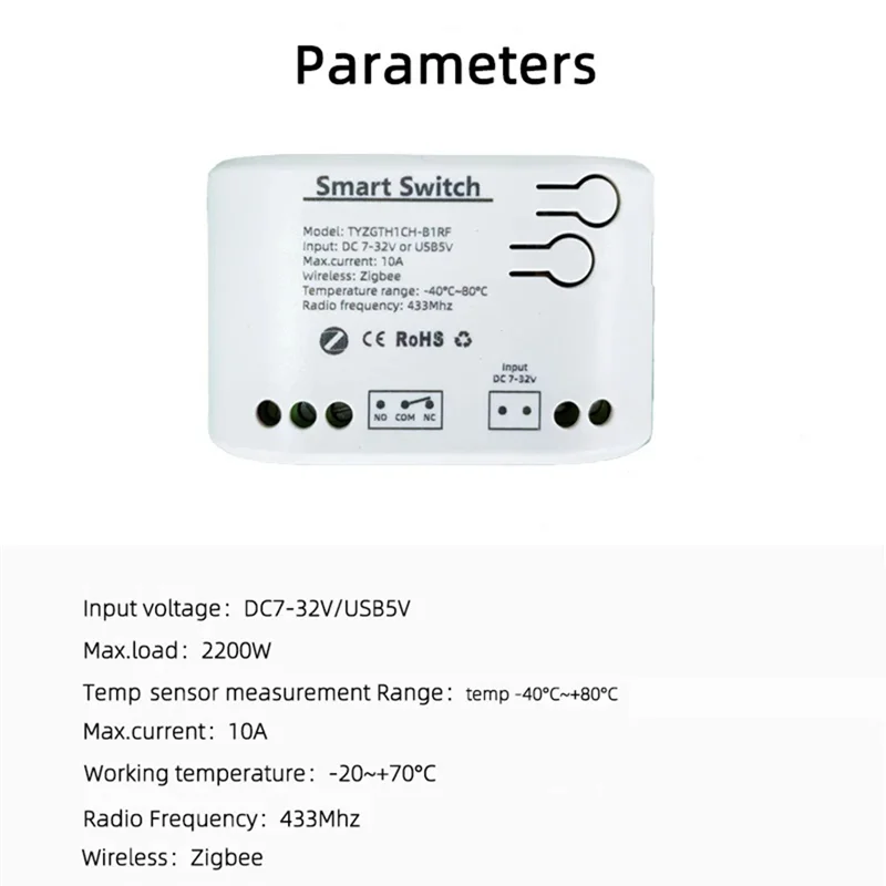 AT51-Tuya Smart Zigbee Switch с датчиком температуры, пассивное сухое контактное реле Zigbee, работает с домашним помощником (art.: 3920d306c574d) - 3920d306c574d