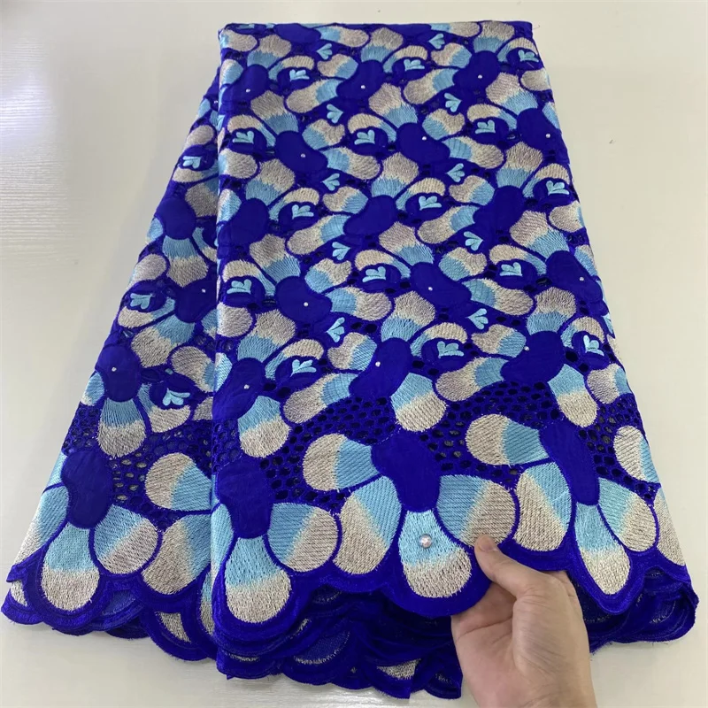 

Swiss Voile Lace Fabric 5Yards African Nigerian Pure Cotton Lace Fabrics With Stone High Quality For Sew Diy Dress Party