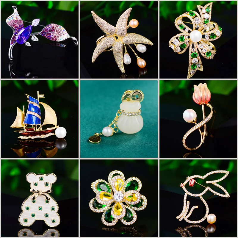 Korean Fashion Boat Rabbit Bow Starfish Orchid Tulip Brooches Simple Freshwater Pearl Flower Dress Pin Suit Clothing Broches