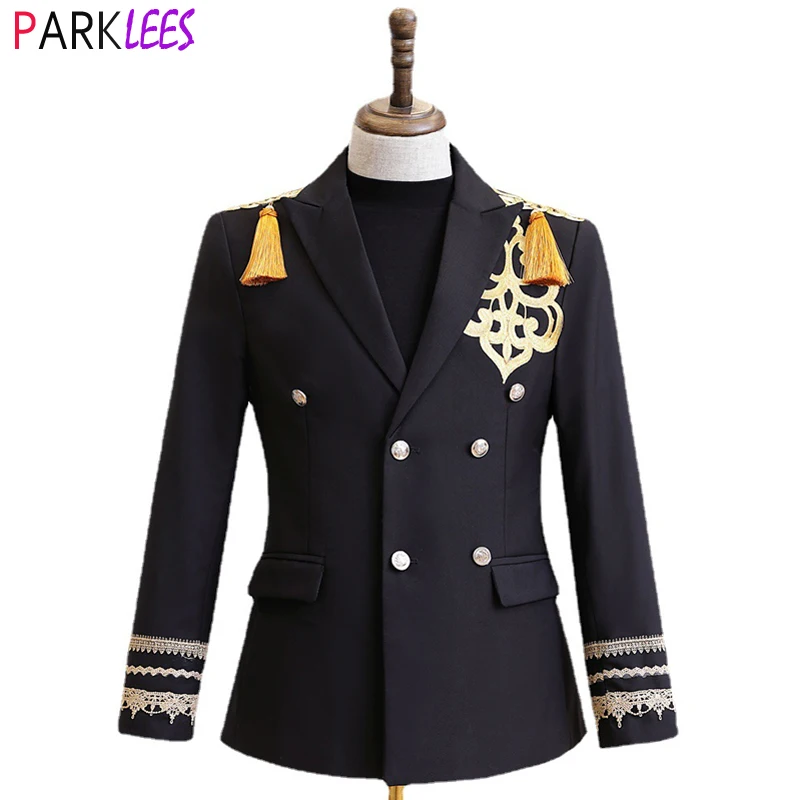 Mens Steampunk Military Drummer Punk Jacket Double Breasted Tassel Decoration Clothes for Singers Party Stage Prom Costume Homme