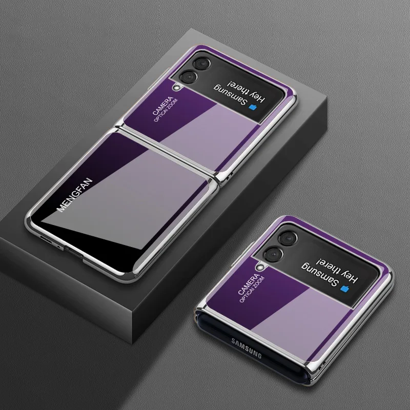 gradient color hard tempered glass phone case for samsung galaxy z flip 3 samsung z flip 3 5g mobile phone accessories free global shipping