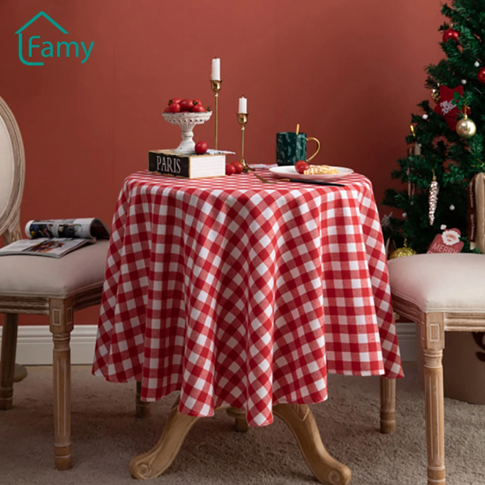 

Modern Plaid Pattern Round Tablecloth Christmas Decorative Table Cloth Washable Living Room Bedroom Coat Table Cover Home Decor