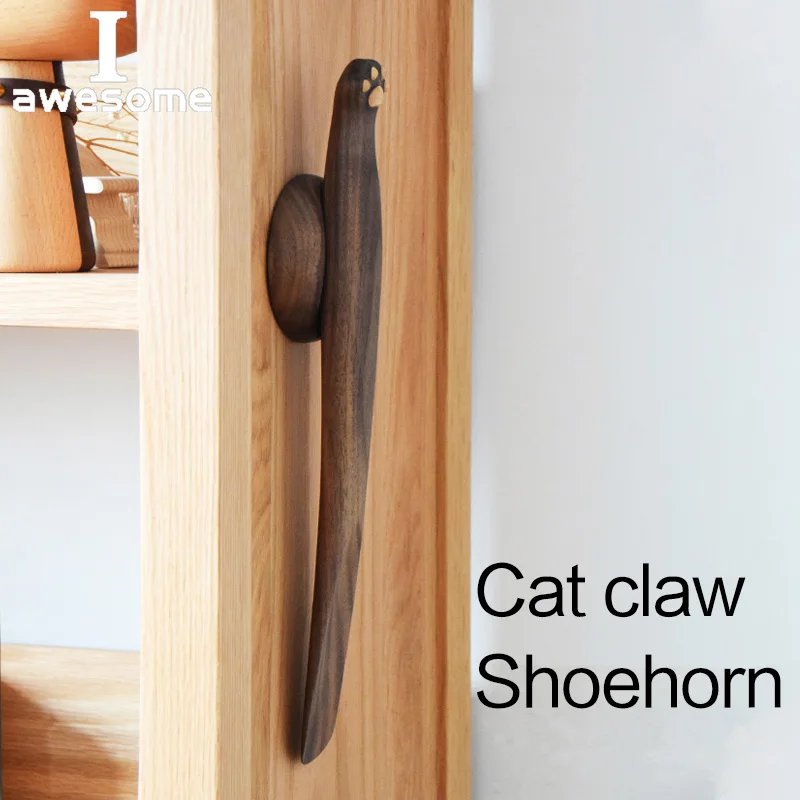 35cm Cat Paw Black Walnut Wooden Cute Shoe Horn Flexible Handmade Shoehorn Useful Shoe Lifter Professional Shoe Spoon Home Tools