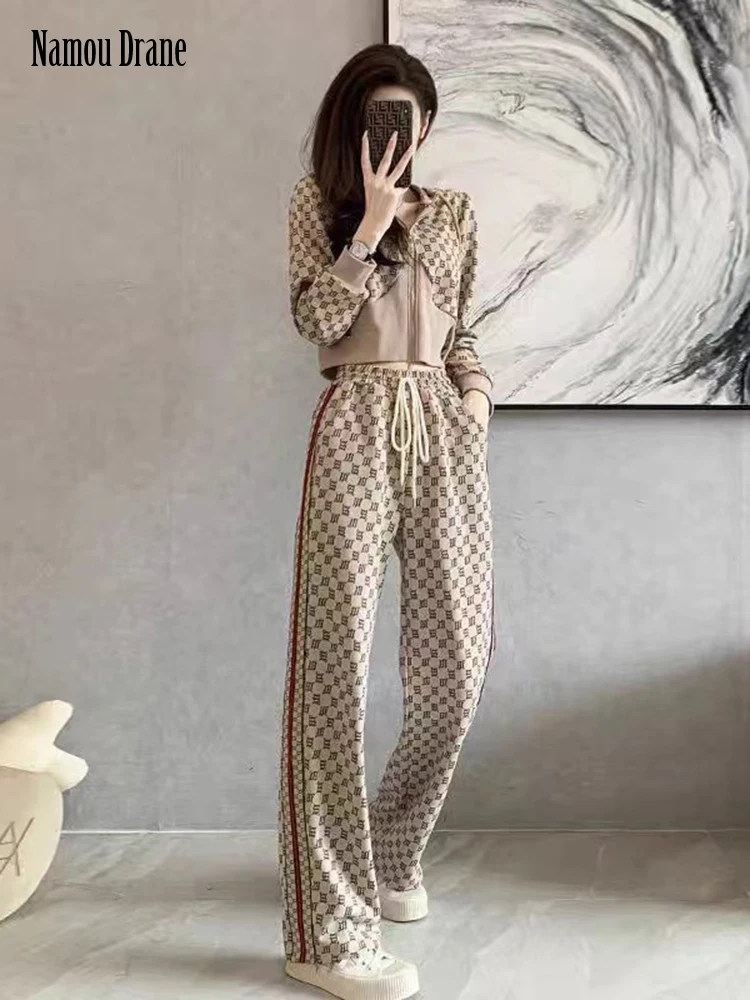 

Женский Повседневный костюм с капюшоном Namou Drane, трикотажные облегающие брюки с широкими штанинами, весна-осень 2022