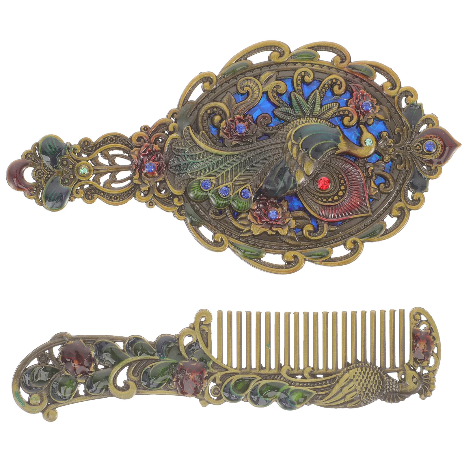

Decorative Small Mirror Makeup Vintage Metal Handheld Glass Comb Kit Travel Mirrors