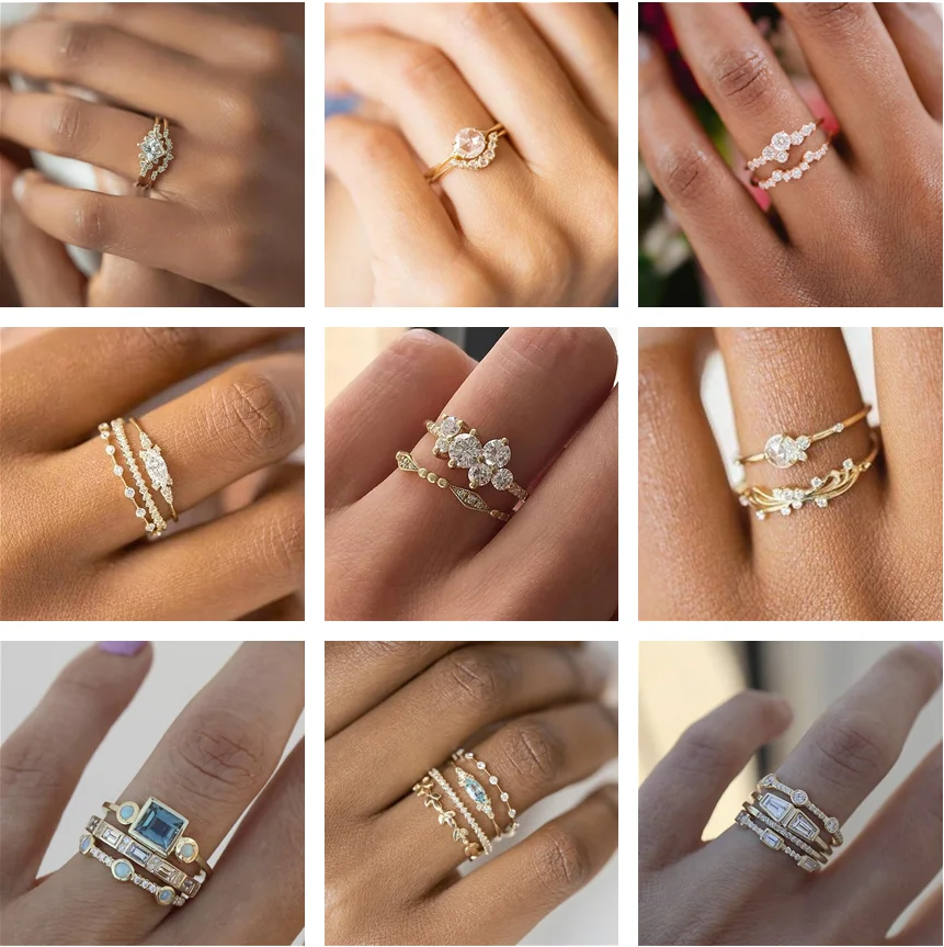 

Milan Girl Metal 2/3/4 Set of Rings, New Fashion Temperament Bride Wedding Inlaid Rhinestones Luxury Jewelry for Banquets