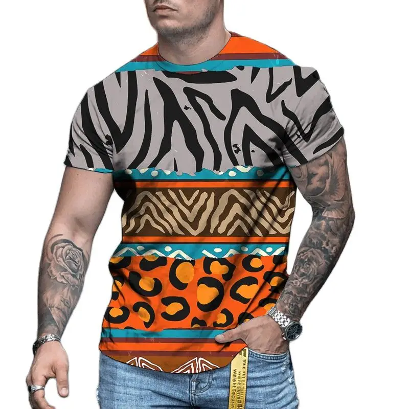

Summer Best Design Street Trend Graffiti 3D Printing T- Shirt Letter Geometric Stripe Elements Leisure Men's Oversized T-Shirt