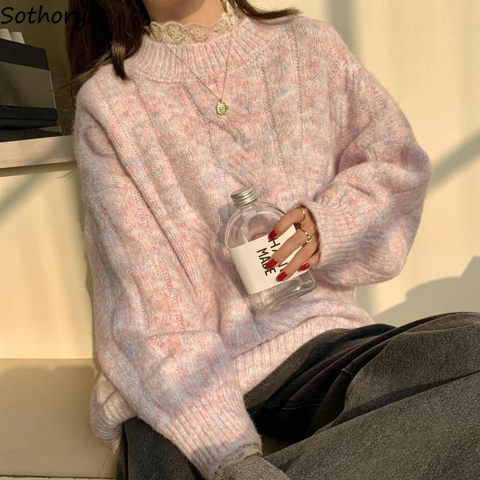 

Warm Autumn Winter Pullovers Women Spring Sweet Knitted Sweaters Elegant Tender Casual O-neck Knitwear Tops Basic All-match Cozy
