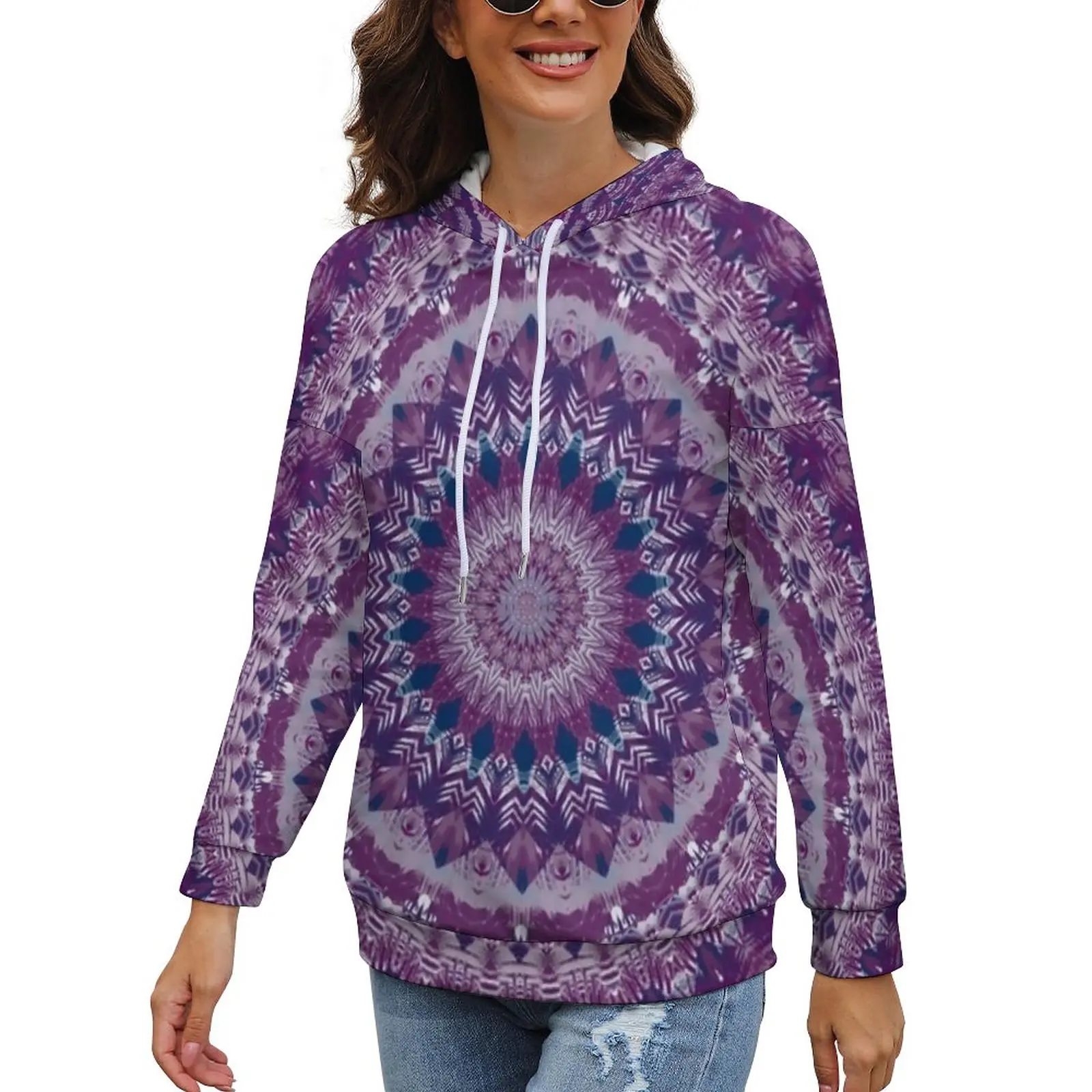 

Retro Hippy Print Hoodies Polyester Bohemia Mandala Cute Hoodie Winter Long-Sleeve Street Fashion Oversized Hooded Sweatshirts