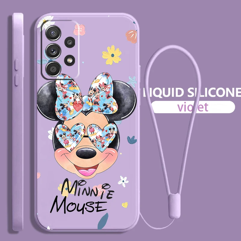 

Cartoon Mickey Minnie For Samsung Galaxy A73 A54 A53 A33 A52 A32 A22 A71 A51 A21S A03S 4G 5G Liquid Rope Phone Case Coque Capa