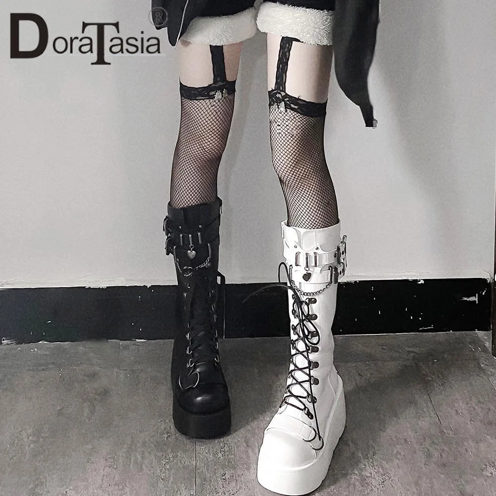 Женские сапоги на танкетке высокие ботинки платформе с пряжкой молнии