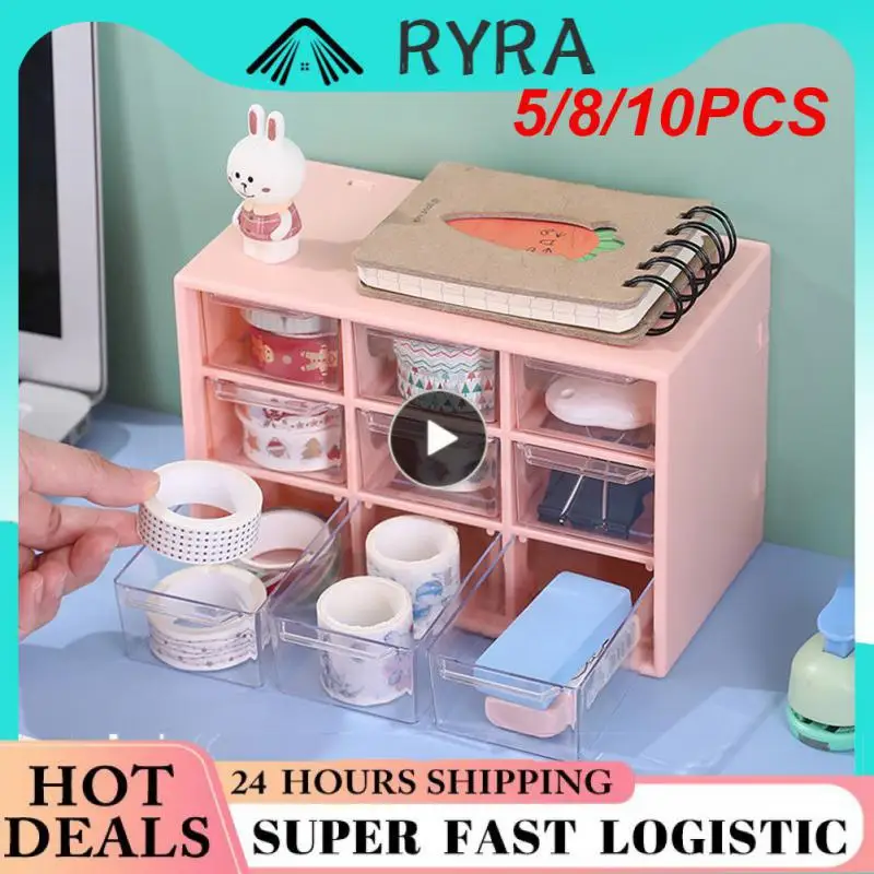 

5/8/10PCS Makeup Organizer Small 9 Grid Cosmetic Storage Box Cute Durable Desktop Storage Box Cosmetic Organizer Shelf