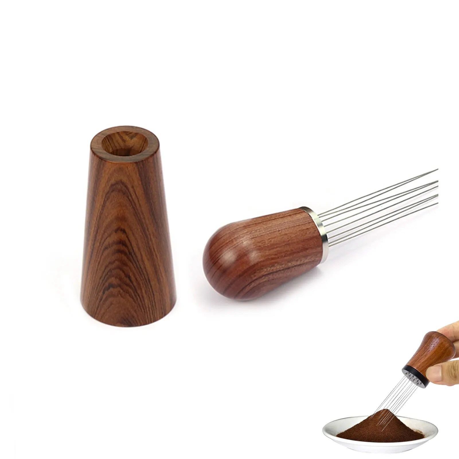 

Espresso Dispensing Tool 8 Pin Dispenser 0.3mm Coffee Stirrer Cloth Powder Needle, Natural Wood Handle With Stand For Cofee Love