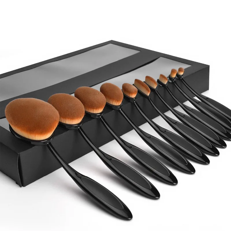 

10pcs Oval Makeup Brushes Portable Teeth brush Oval Nylon Hair Cosmetic Makeup Blush Face Foundation Blending Brush Makeup Tool