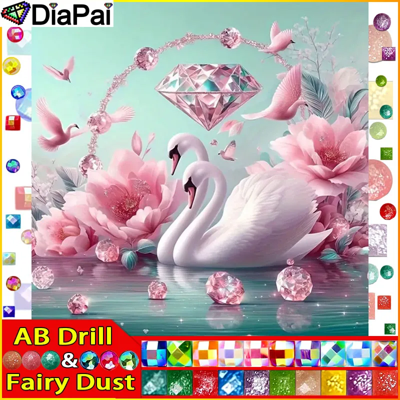 DIAPAI Fairy Dust AB 5D Алмазная вышивка Набор для рукоделия &quotЛебедь животное цветок&quot Diy