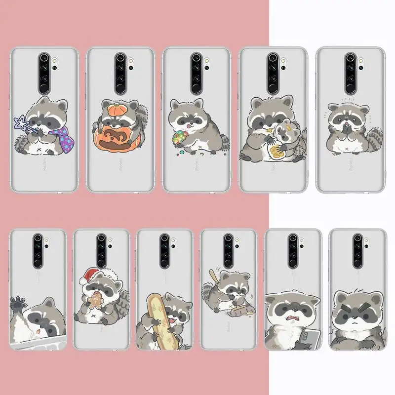 

FHNBLJ Cute Raccoon Phone Case for Samsung S20 S10 lite S21 plus for Redmi Note8 9pro for Huawei P20 Clear Case