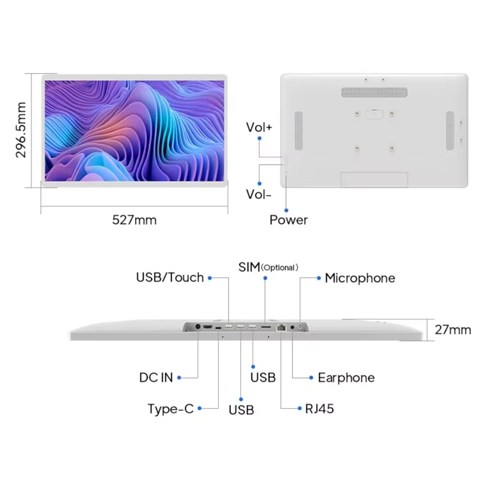 Мультимедийный проигрыватель 24 дюйма Android 12 8 ГБ + 128 HDMI-вход сенсорный экран