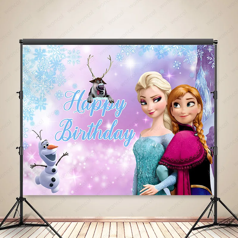 

Frozen Anna Elsa Photo Backdrop Girls Birthday Photography Backdrop Disney Princess Theme Decor Banner Poster Photo Booth Props