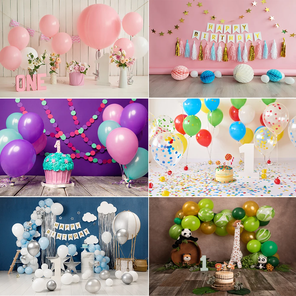 

Cake Smash Balloons For Kids 1st Birthday Party Backdrops Newborn Baby Shower Girl Boy Pink Blue Floral Photography Backgrounds