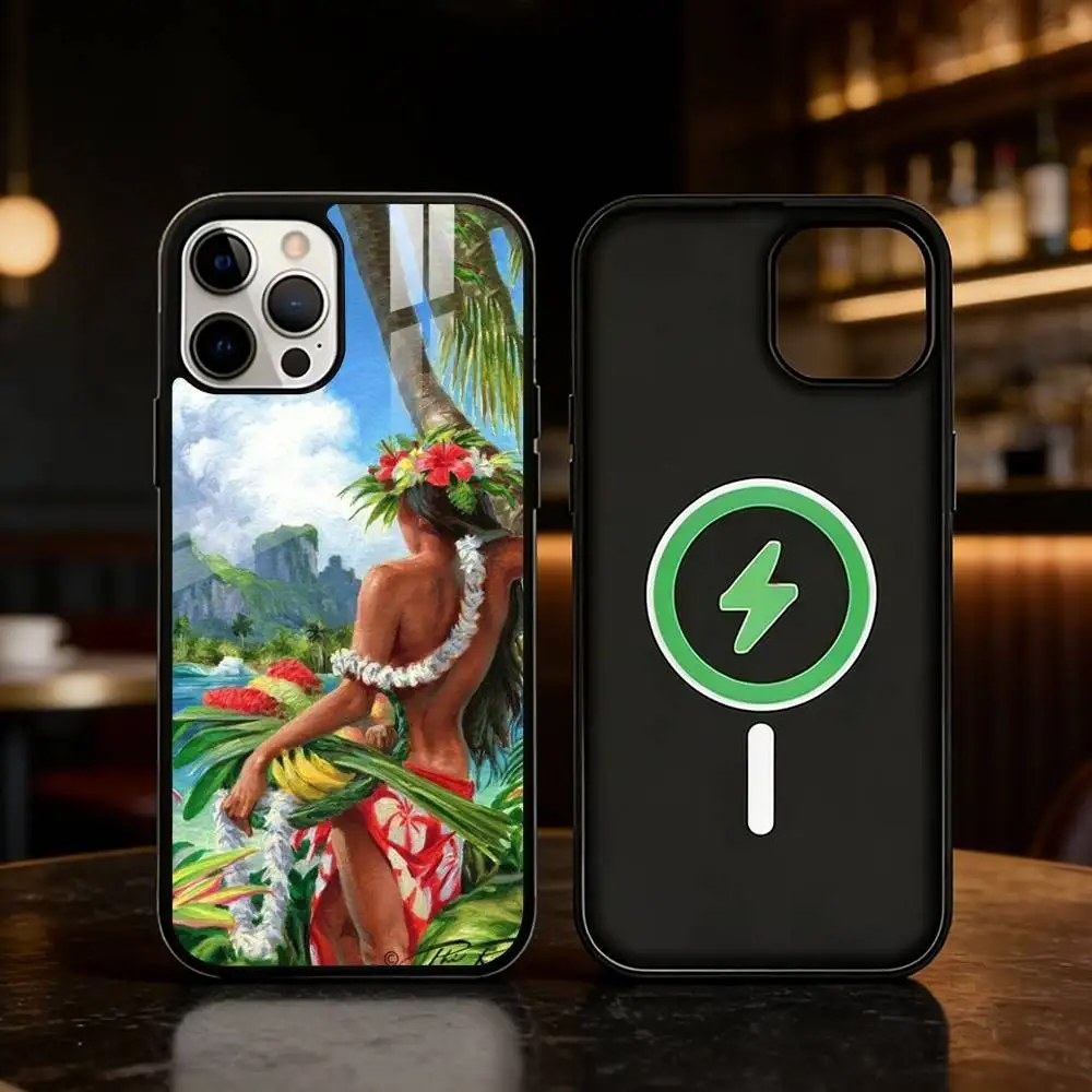 Фото Чехол для телефона Hinano Tahiti Girl Polynesia для iPhone 17 16 15 14 13 12 Pro Max Plus с зеркальной беспроводной магнитной крышкой, 1 шт. №4