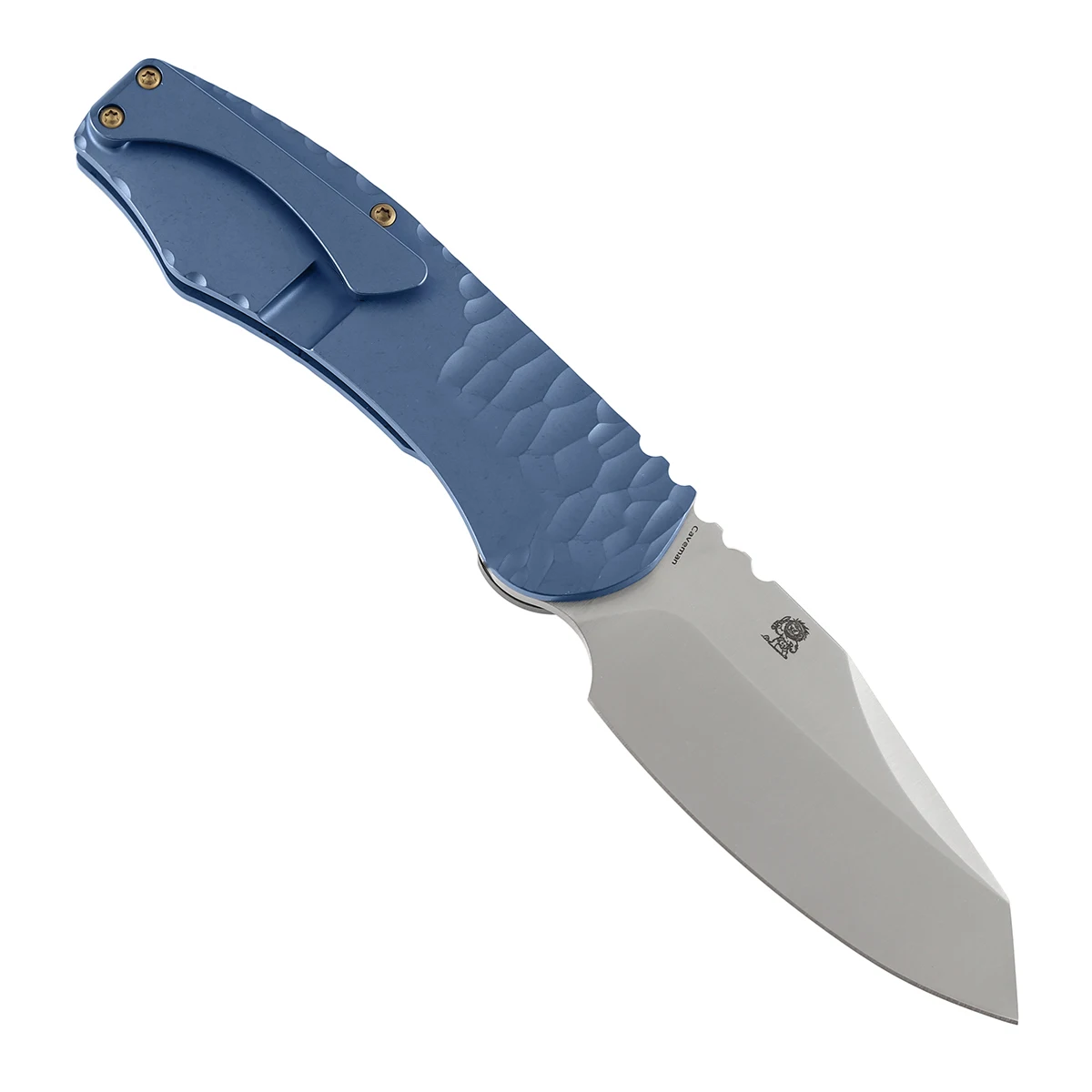 Фото Складной нож Kansept K1110 CAVEMAN с клинком 3,57 дюйма из дамасской стали/CPM 20CV и титановой рукоятью с ЧПУ-обработкой и узором под камень №4