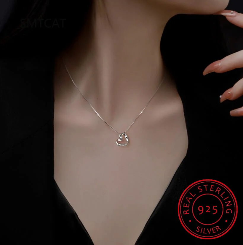 Стерлингового Серебра 925 простая линия ожерелье в форме сердца кулон для женщин