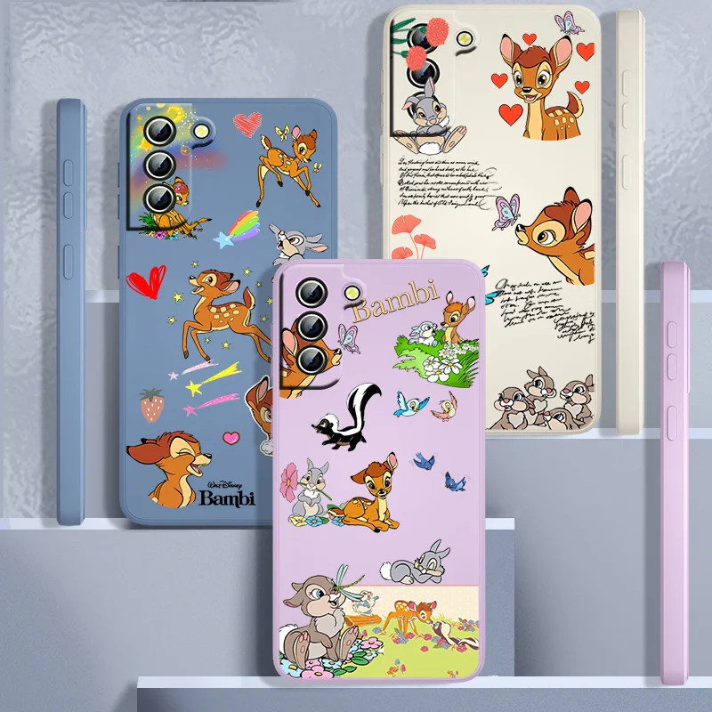 

Disney Cute Bambi Phone Case For Samsung Galaxy S22 S21 S20 FE S10 Note 20 10 Ultra Lite Plus Liquid Rope Funda Back Coque Cover