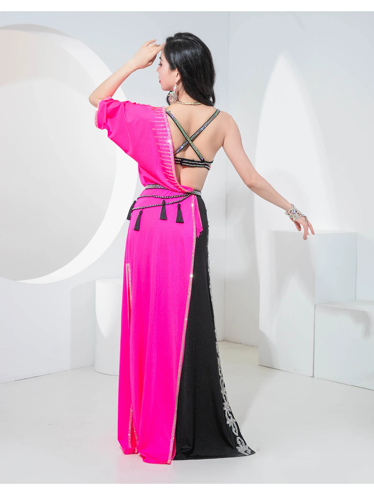 Новый костюм для танца живота расширенный бюстгальтер с бриллиантами + длинная