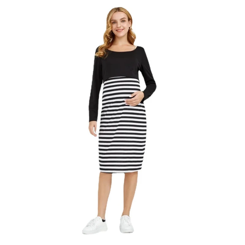 

Maternity Women Striped Long Sleeve Dresses Maternity Breastfeeding Nursing Dresses Women Fashion Maternity Dresses