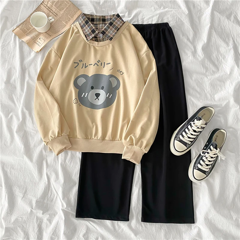 

autumn 90s student Sets Tracksuit Two Piece Outfits for Women Fall Clothes Long Sleeve Hoodies and Pants Sweat Suits Lounge Wear