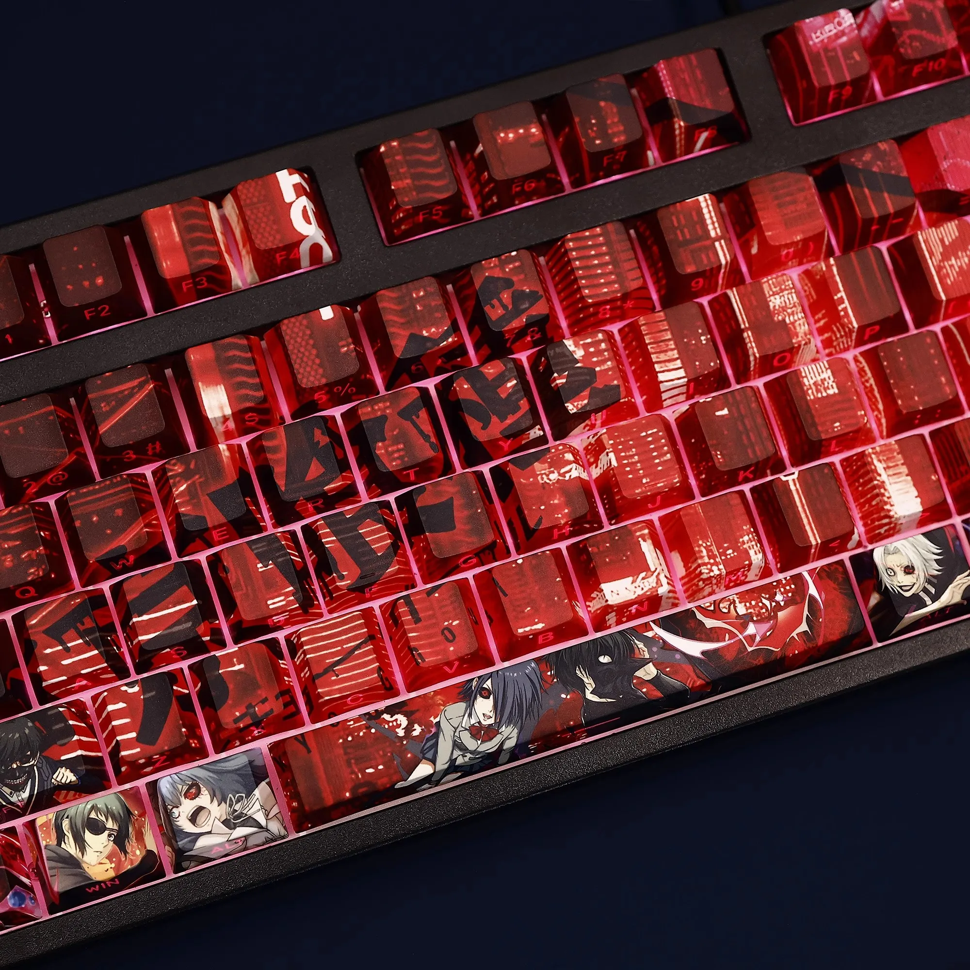 Фото 108 клавиш Tokyo Ghoul Kaneki Ken Keycap PBT Dye Subbed Side Printed Backlit Keycaps Аниме Мультяшные колпачки для ключей для ANSI 61 87 104 108 №3