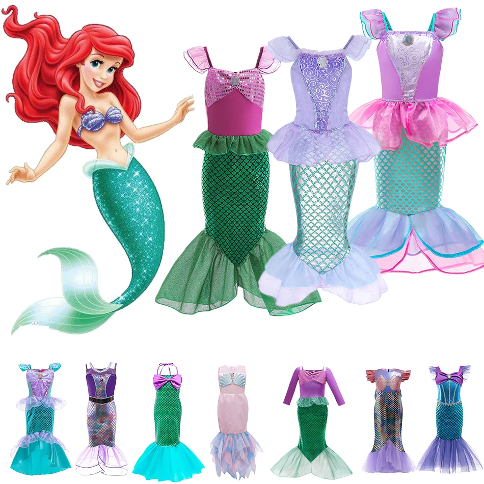 

Disney Ariel Birthday Dresses Little Cosplay Mermaid Costume Kids Carvinal Party Dress For Girl Halloween Clothes Fancy Vestidos