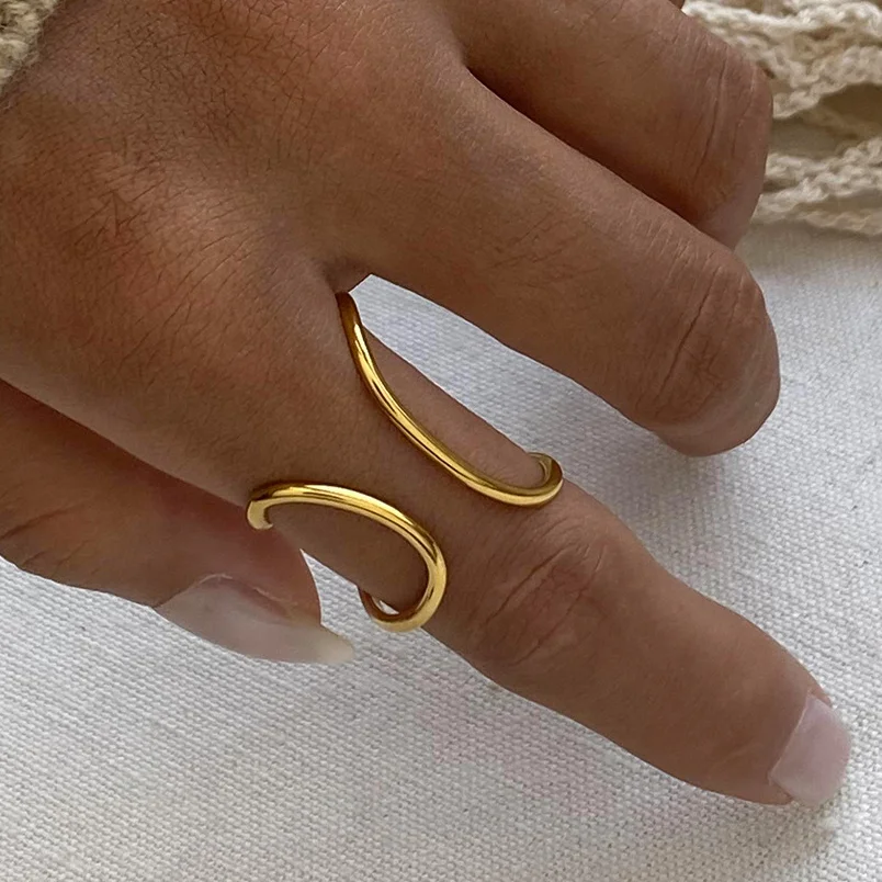 Фото Кольцо Miia Creative Minimalist из нержавеющей стали с покрытием под 18-каратное золото, регулируемое, в форме линии, водонепроницаемое, для женщин №2