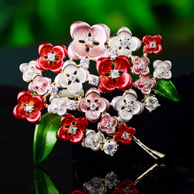 

OKILY Fashion Hydrangea CZ Brooch Elegant Enamel Bouquet Pin for Women Accessories Wedding Festival Gift Trendy Flower Broochpin