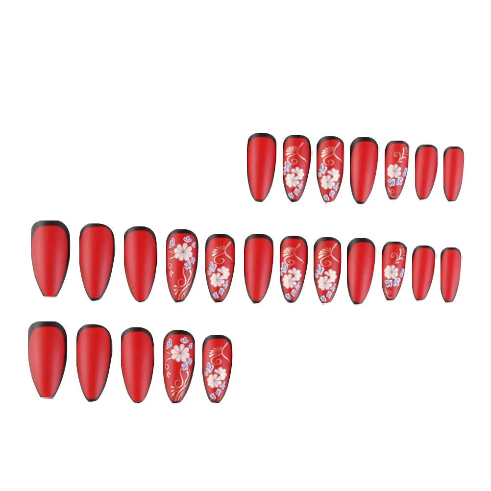 

24 Pcs Chinoiserie Wearing Nails Beautiful Fake Nails Finished Fake Nails Decors