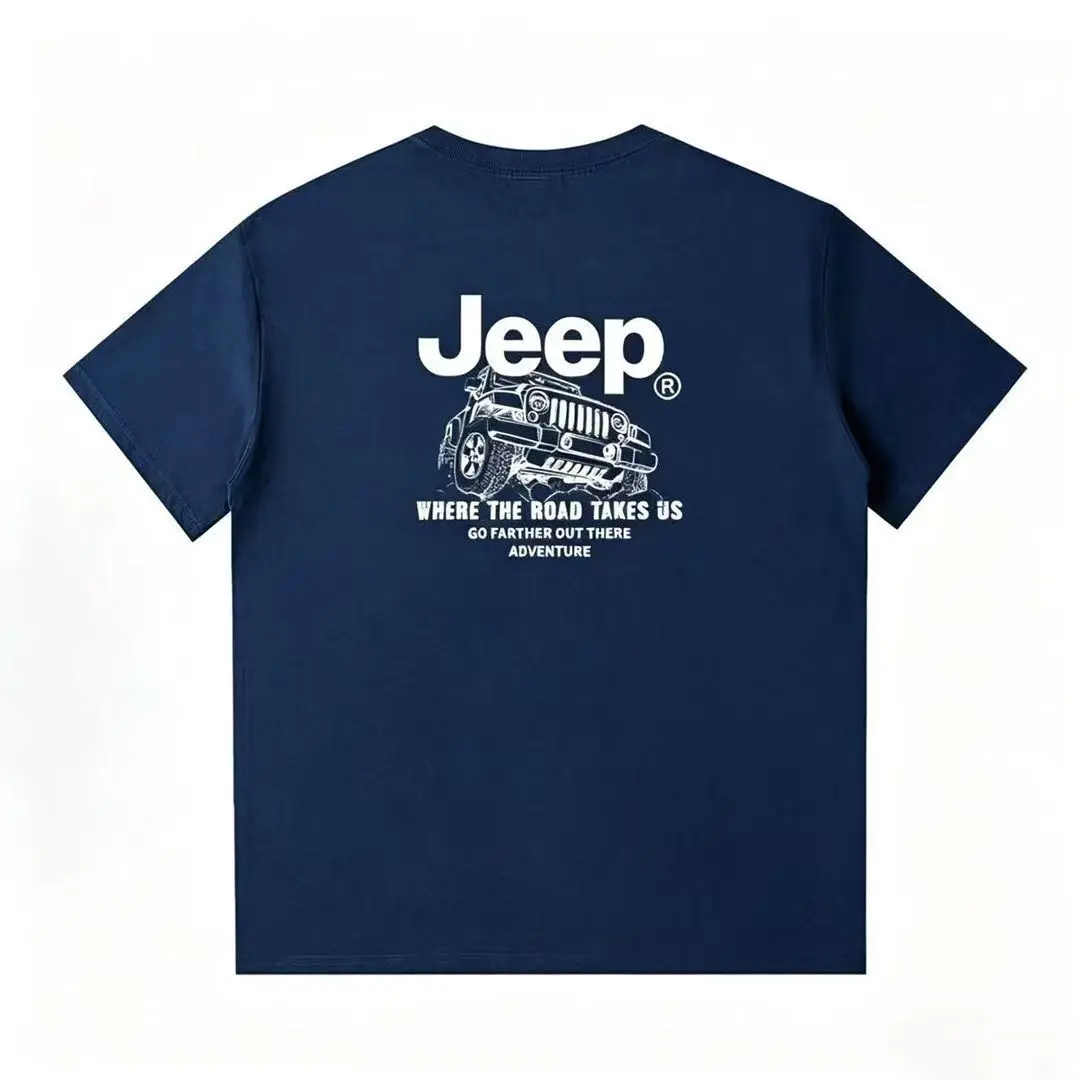 Фото Мужская футболка JEEP из 100% хлопка, 230 г, с коротким рукавом, с американским уличным принтом, с круглым вырезом, свободного кроя, повседневная, универсальная, летняя. №4
