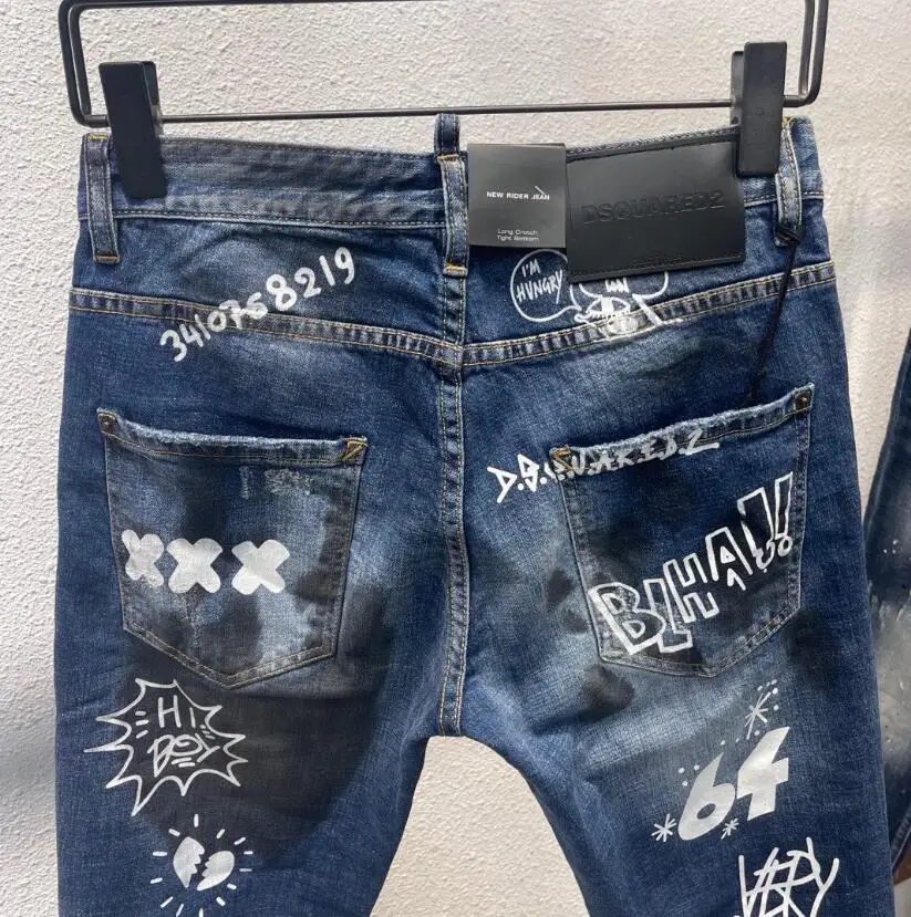 2022 New Dsquared2 Men's/Women's Jeans Fashion Washed Water Alphabet Print Micro-Stretch Pants Dsq087